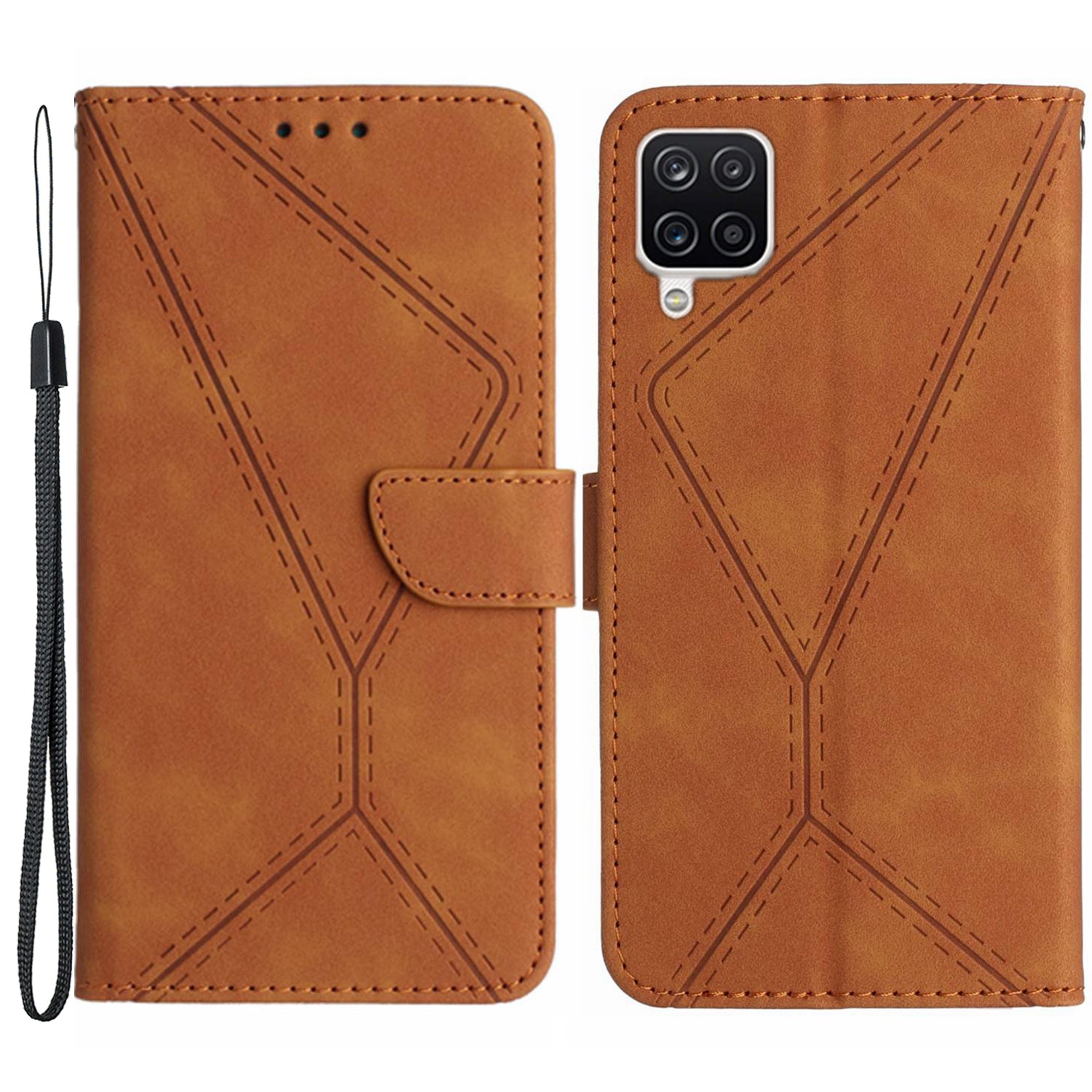HT05 For Samsung Galaxy A22 4G (EU Version) PU Leather Stand Cover Skin-touch Imprinted Line Wallet Phone Case HT05 For Samsung Galaxy A22 4G (EU Version) PU Leather Stand Cover Skin-touch Imprinted Line Wallet Phone Case